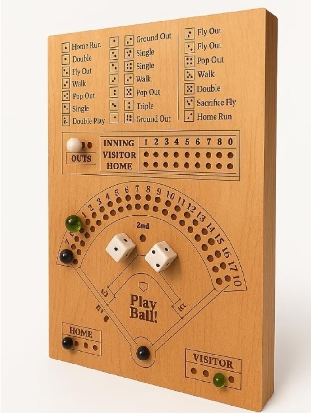Baseball Wood Board Dice Game-Family Fun Game Night